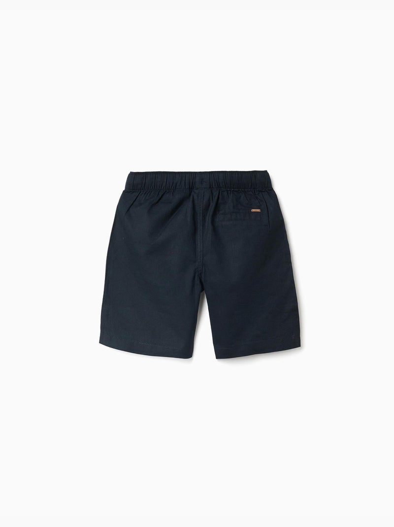 Short midi en lin et coton avec cordon de serrage Bleu foncé - Kiabi