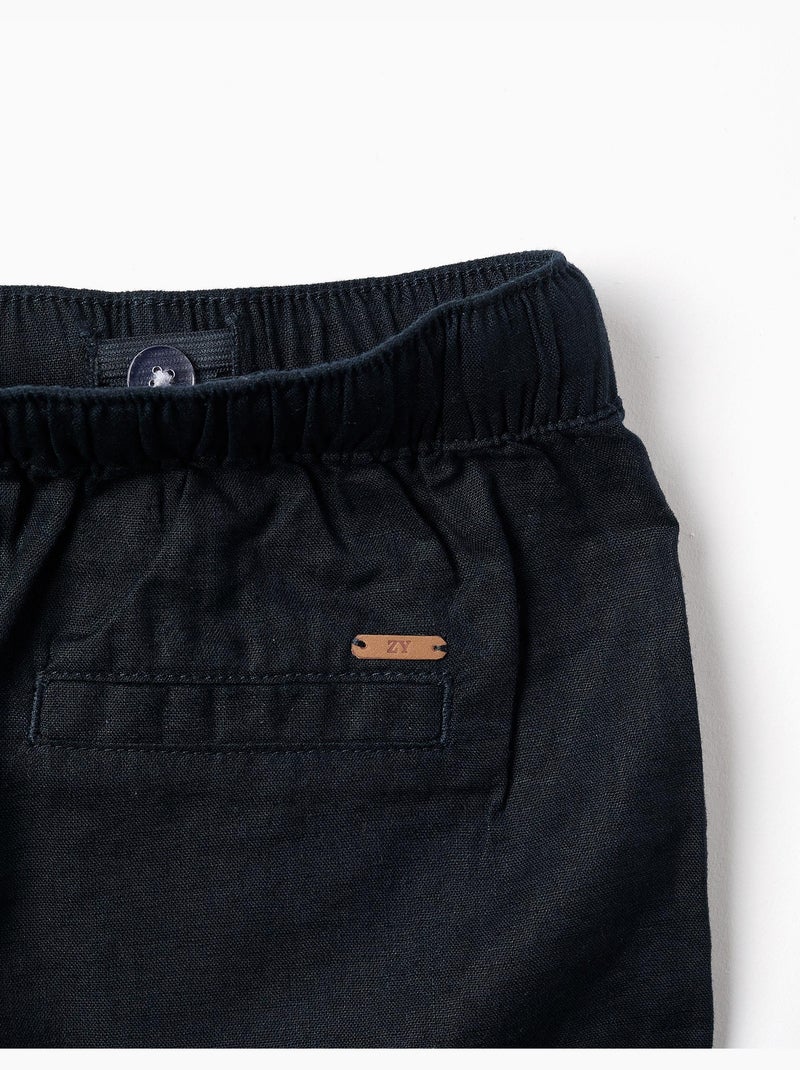 Short midi en lin et coton avec cordon de serrage Bleu foncé - Kiabi