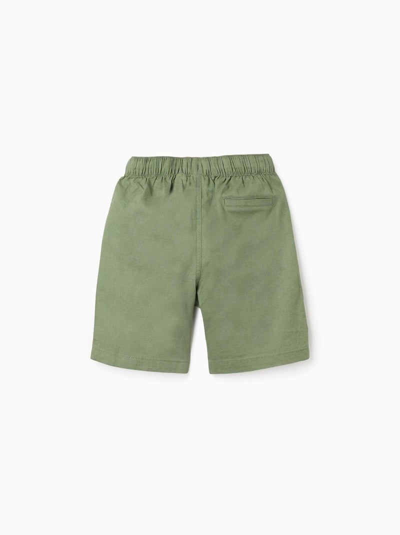 Short midi en lin et coton avec cordon de serrage Vert - Kiabi