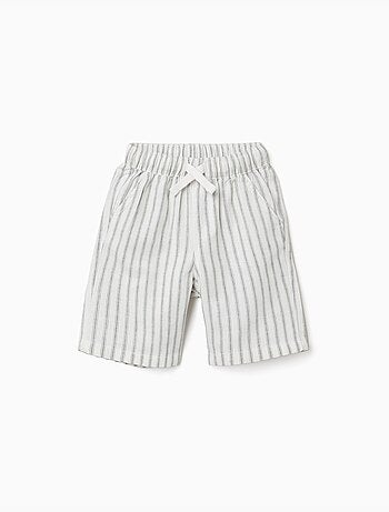 Short midi en lin rayé avec cordon de serrage