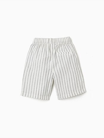 Short midi en lin rayé avec cordon de serrage