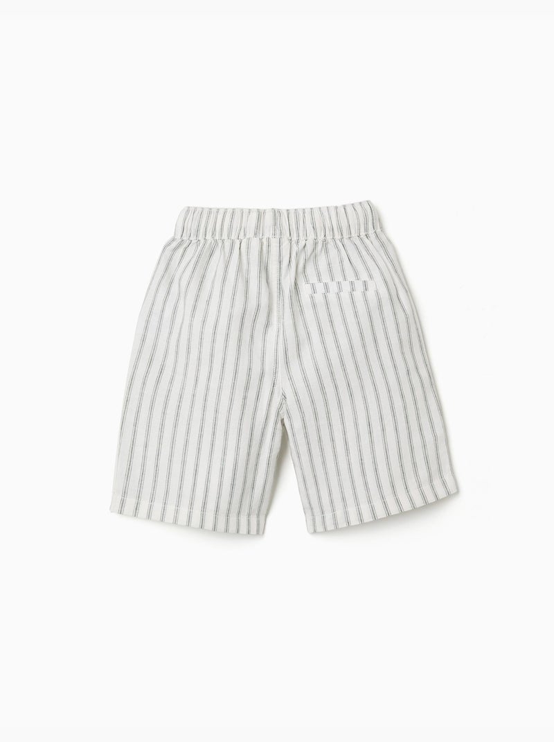 Short midi en lin rayé avec cordon de serrage Blanc - Kiabi