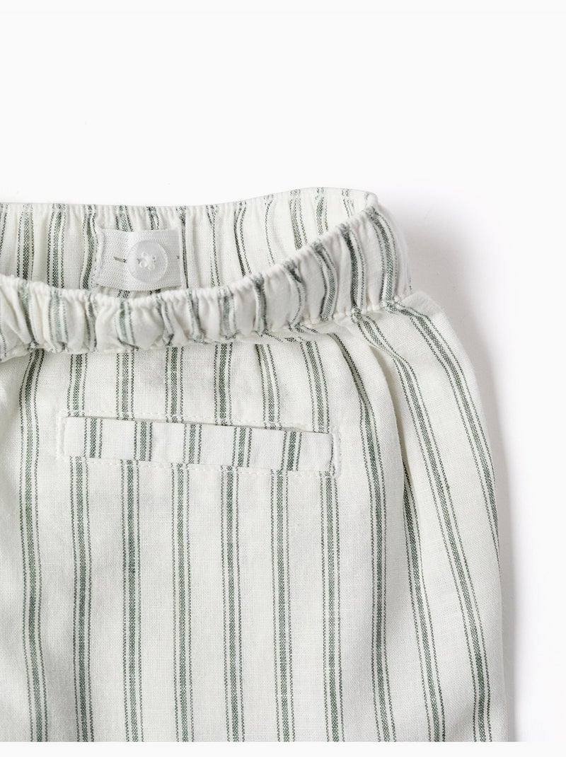 Short midi en lin rayé avec cordon de serrage Blanc - Kiabi