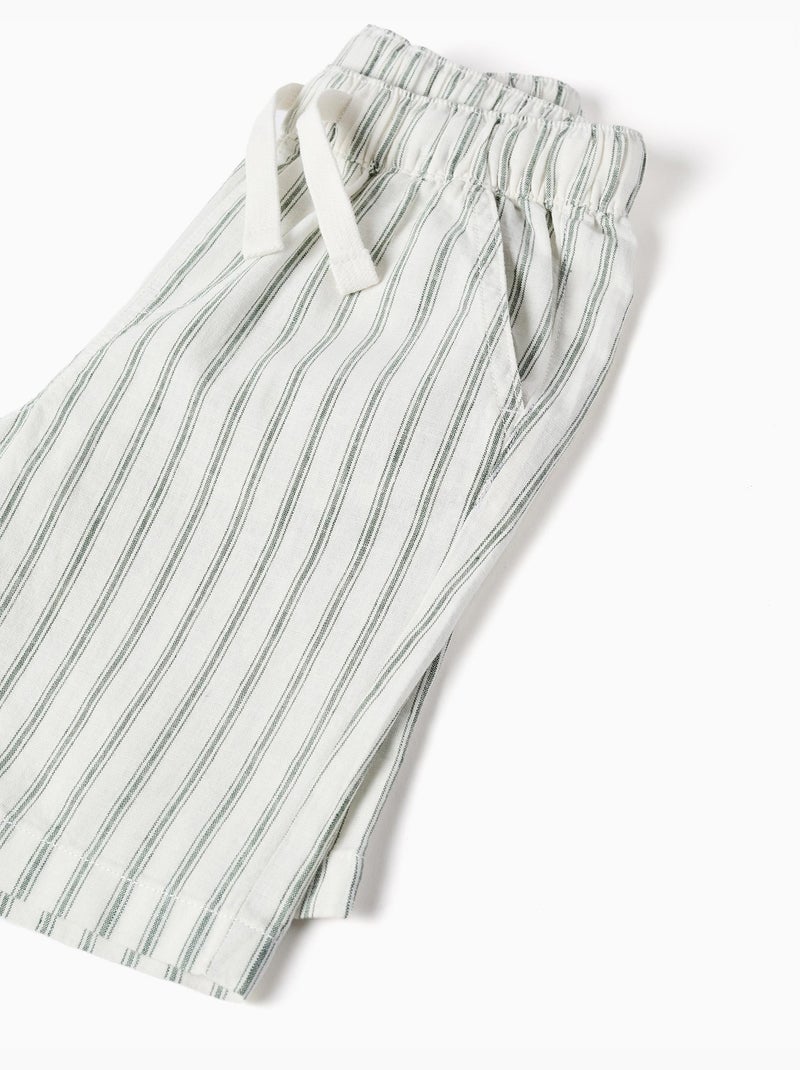 Short midi en lin rayé avec cordon de serrage Blanc - Kiabi