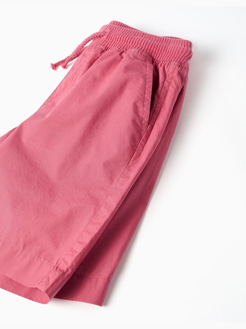 Short midi en popeline avec cordon de serrage et poches Rose foncé - Kiabi