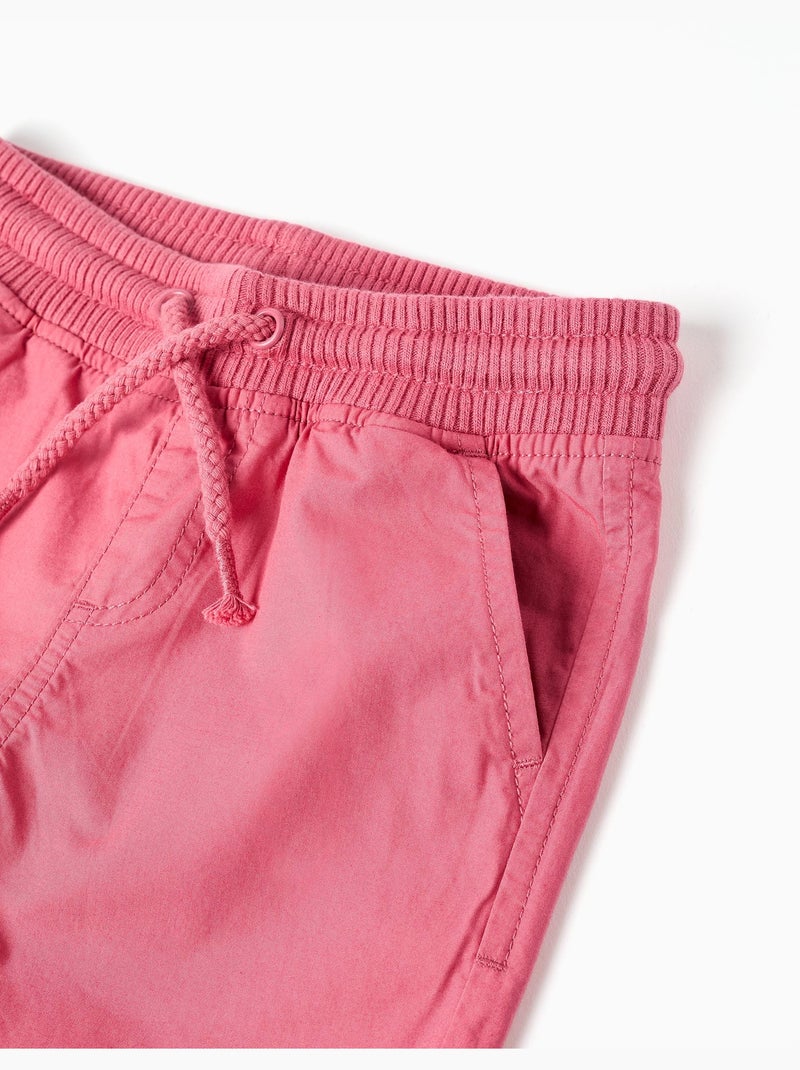 Short midi en popeline avec cordon de serrage et poches Rose foncé - Kiabi