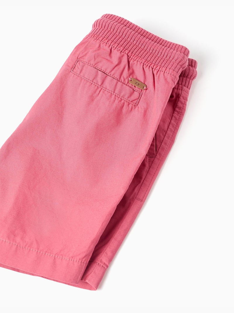 Short midi en popeline avec cordon de serrage et poches Rose foncé - Kiabi