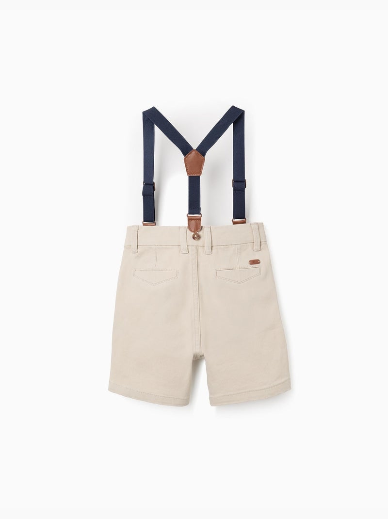 Short midi en sergé avec bretelles amovibles Beige clair - Kiabi