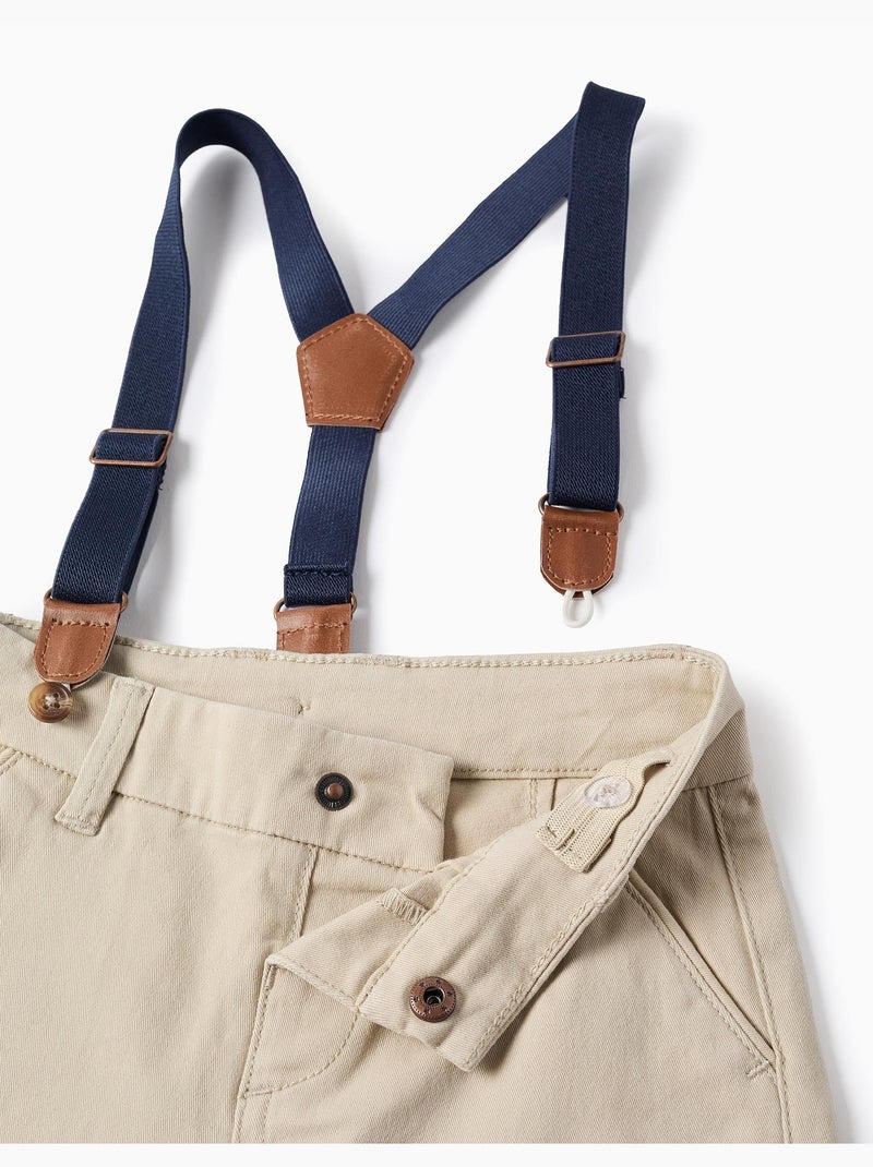 Short midi en sergé avec bretelles amovibles Beige clair - Kiabi
