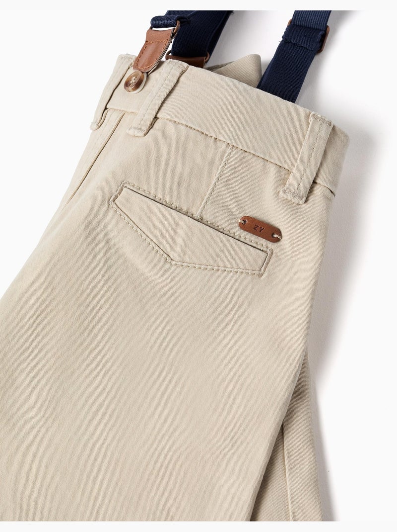 Short midi en sergé avec bretelles amovibles Beige clair - Kiabi