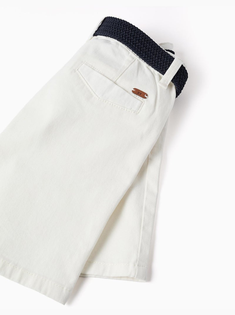 Short midi en sergé avec ceinture Blanc - Kiabi