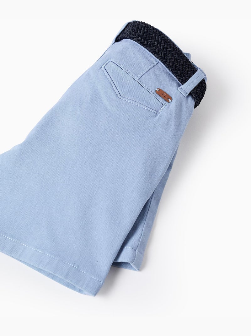 Short midi en sergé avec ceinture Bleu clair - Kiabi