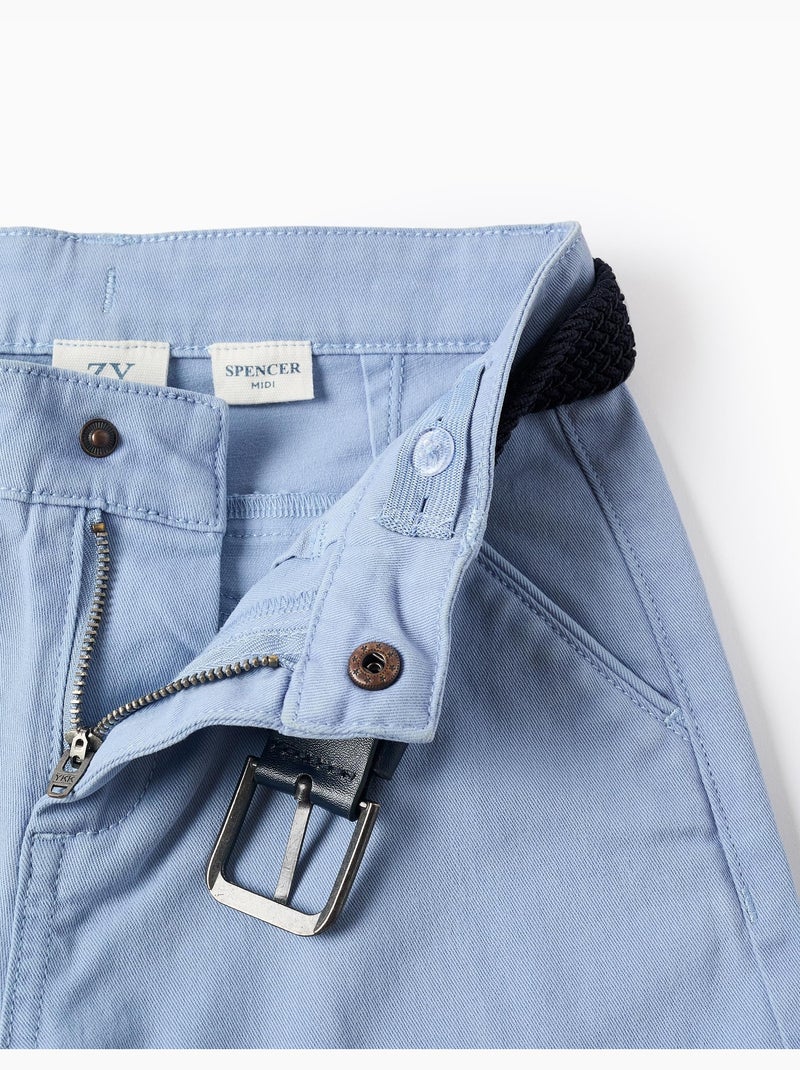 Short midi en sergé avec ceinture Bleu clair - Kiabi
