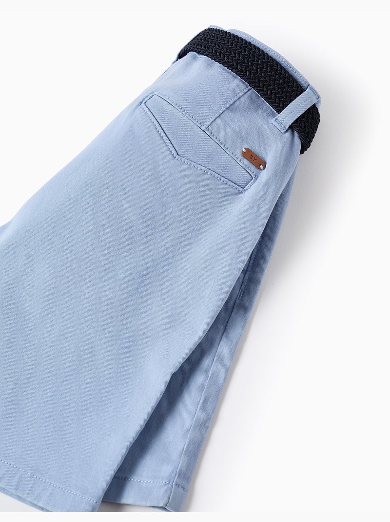 Short midi en sergé avec ceinture Bleu clair - Kiabi