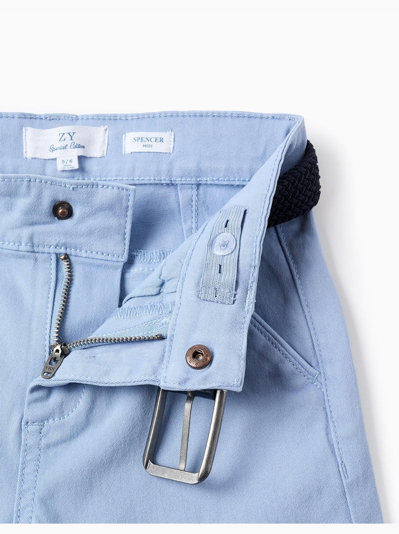 Short midi en sergé avec ceinture Bleu clair - Kiabi