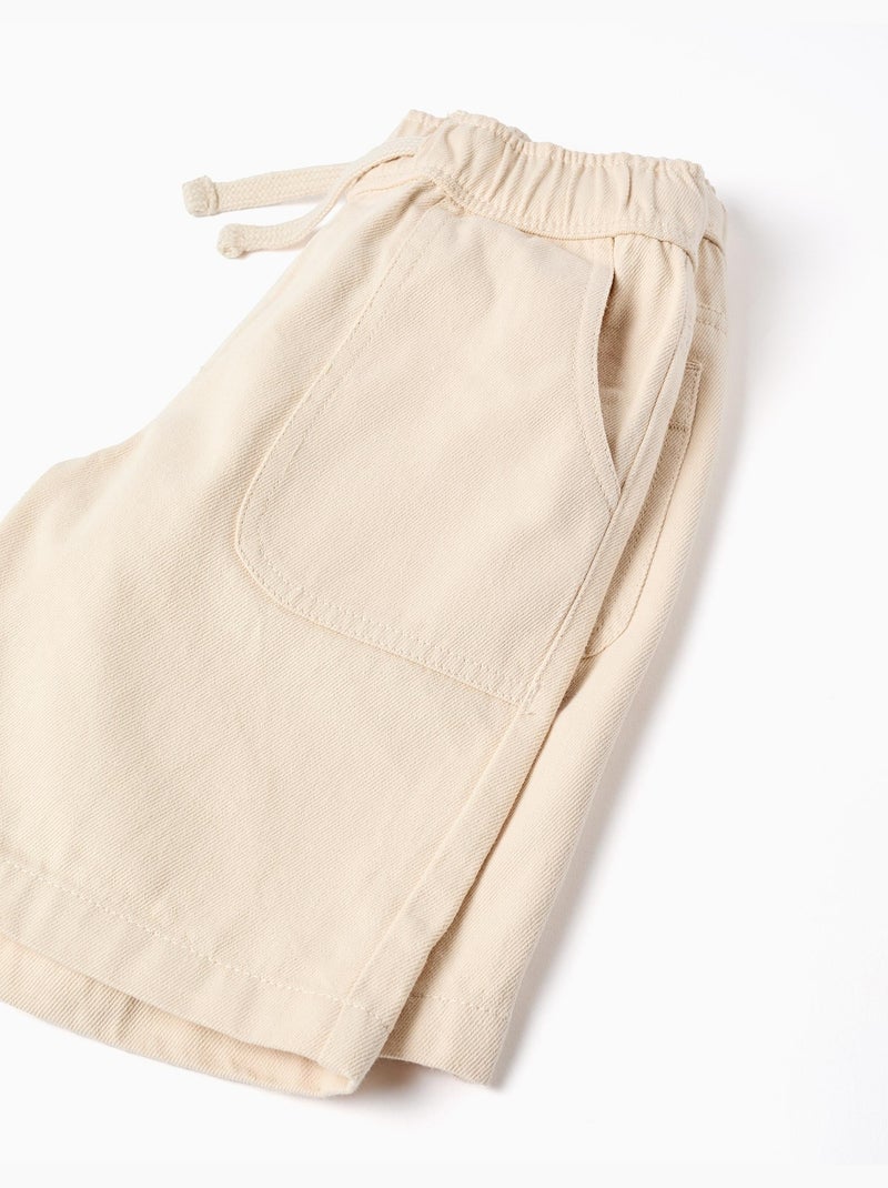 Short midi en sergé avec cordon de serrage Beige - Kiabi