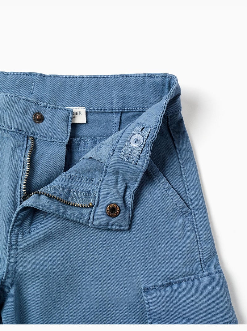 Short midi en sergé avec poches cargo Bleu Bleu - Kiabi