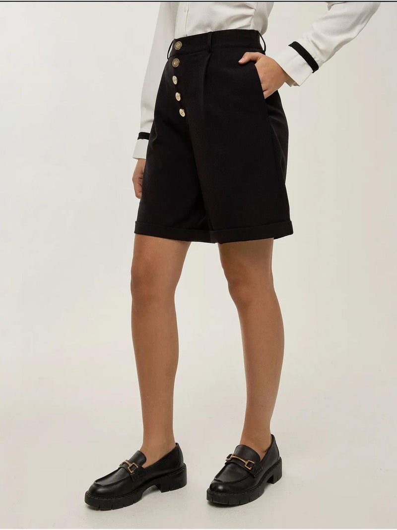 Short midi plissé taille haute avec détails boutonnés Noir - Kiabi