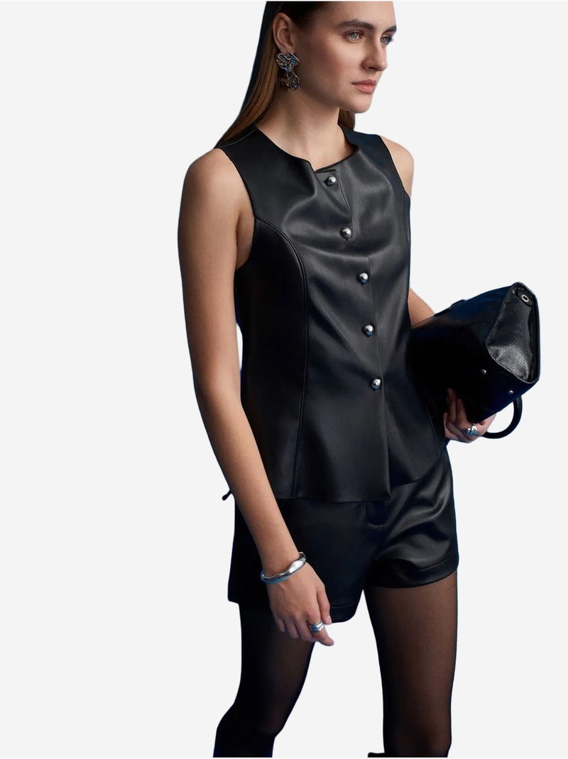 Short Mini En Simili Cuir, Taille Mi-haute Noir - Kiabi