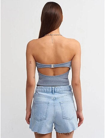 Short Mom En Denim De Coton À Taille Haute Et Découpe