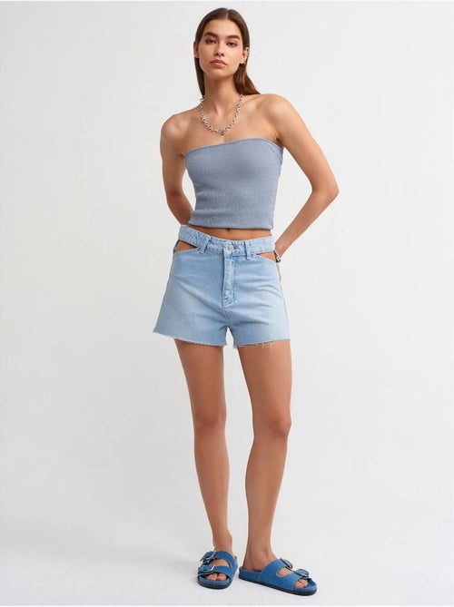 Short Mom En Denim De Coton À Taille Haute Et Découpe - Kiabi