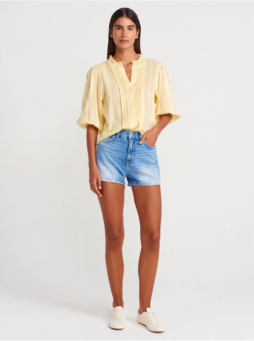 Short Mom En Denim De Coton, Taille Haute - Kiabi