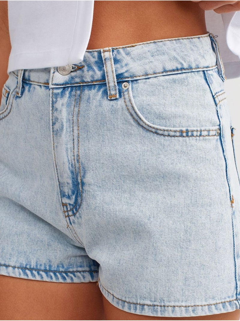Short mom en denim de coton taille haute dilvin Bleu clair - Kiabi