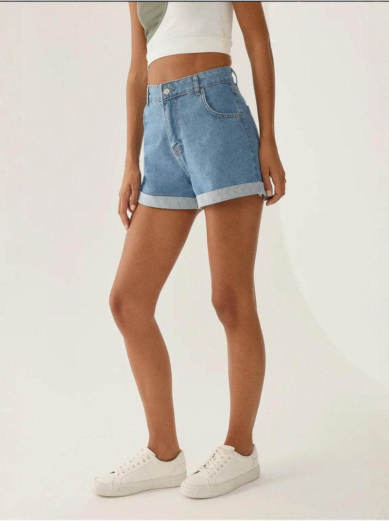 Short Mom Fit à revers Bleu - Kiabi