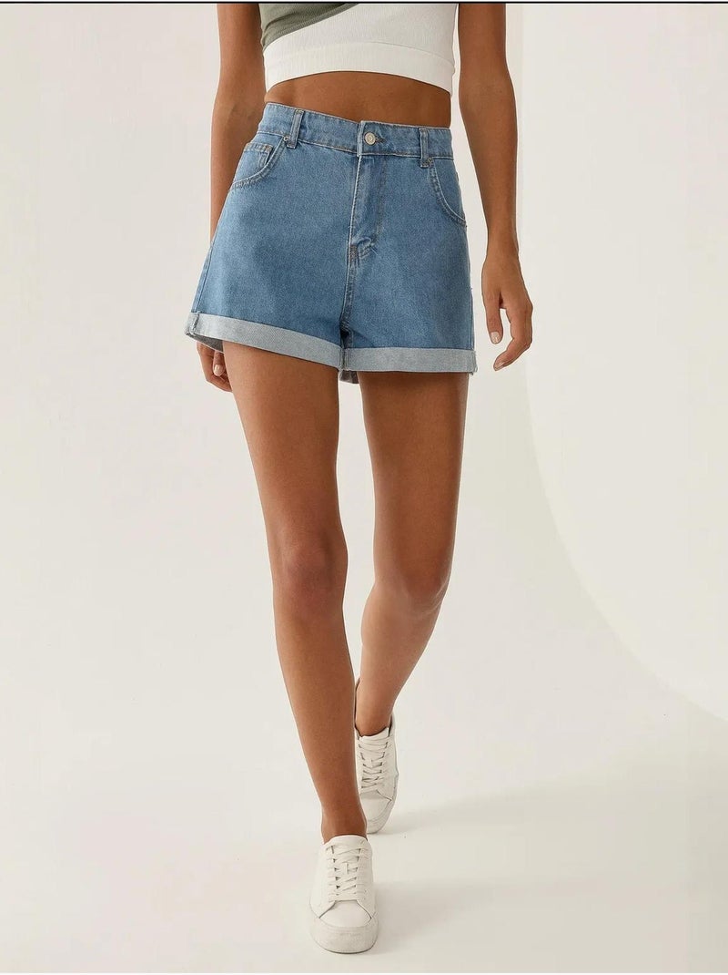 Short Mom Fit à revers Bleu - Kiabi