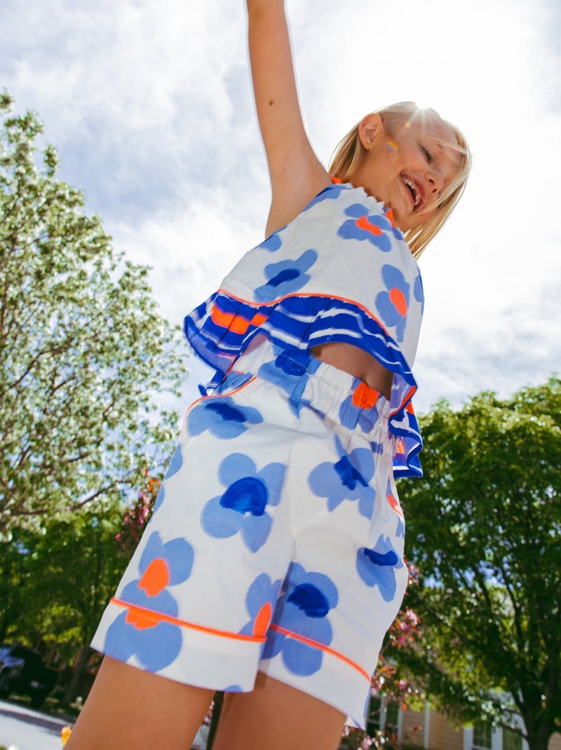 Short Motif Floral Bleu - Kiabi