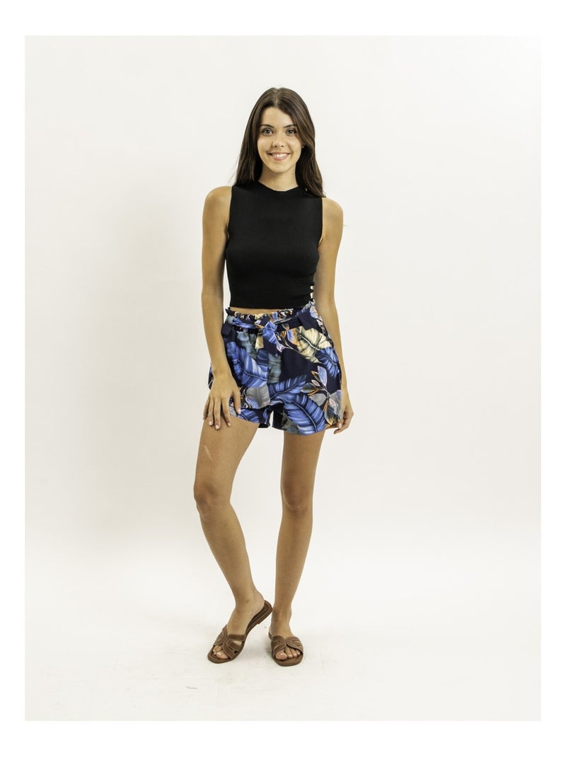 Short motifs avec ceinture nouée XULLIA Bleu marine - Kiabi