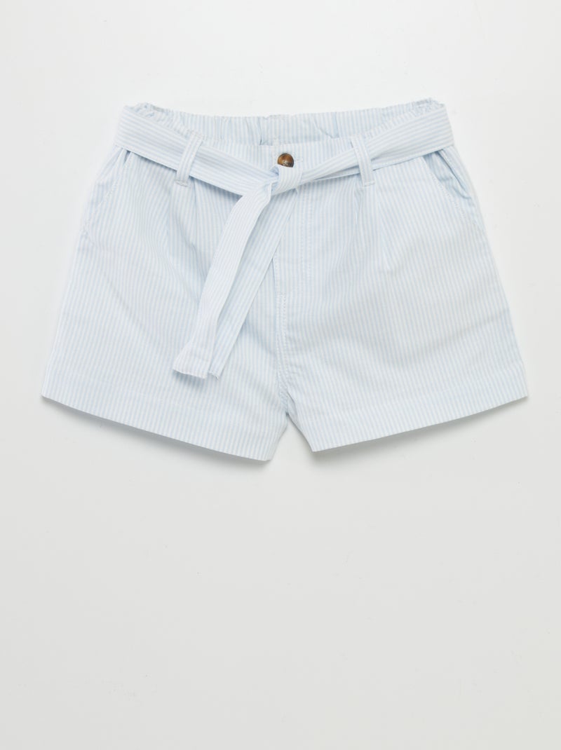 Short oxford avec ceinture à nouer Bleu - Kiabi