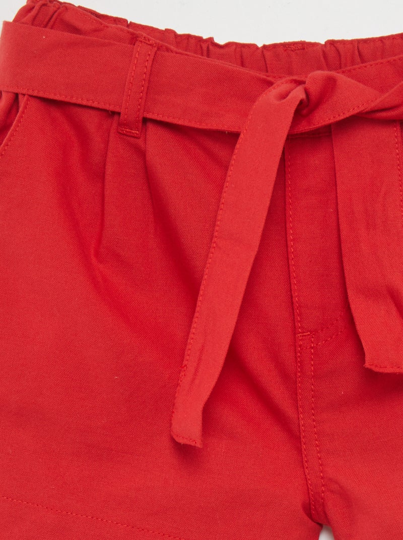 Short oxford avec ceinture à nouer Rouge - Kiabi