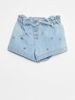Short paperbag avec broderies et liens à nouer à la taille