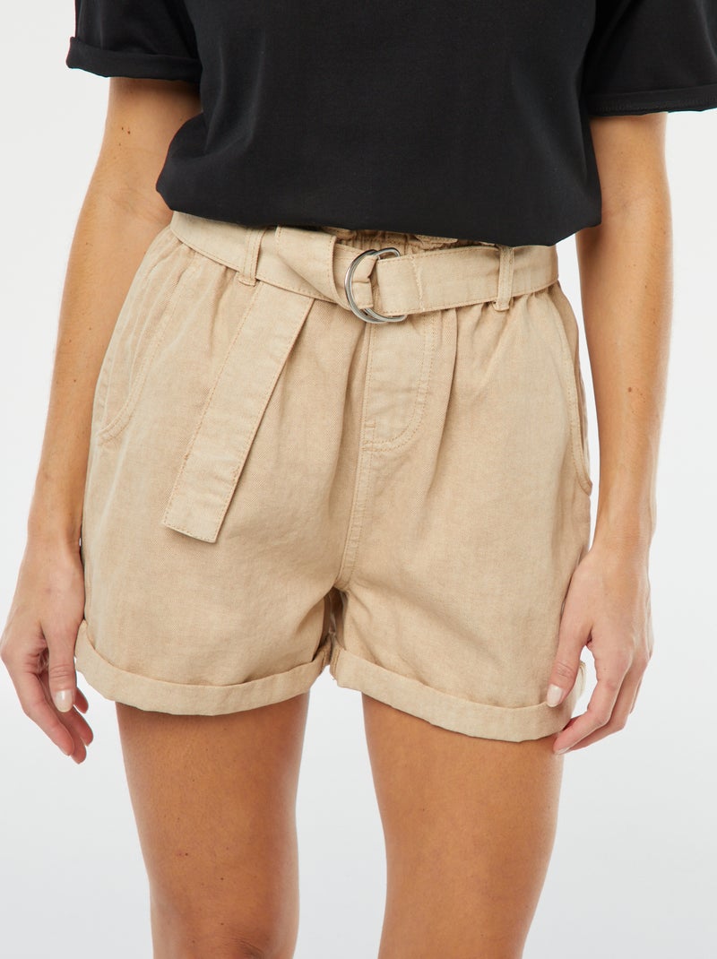 Short Paperbag avec ceinture Beige - Kiabi