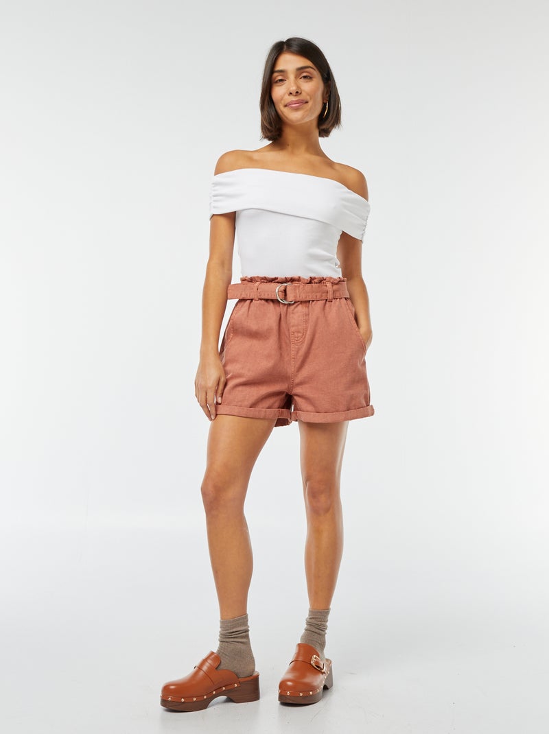 Short Paperbag avec ceinture Marron - Kiabi