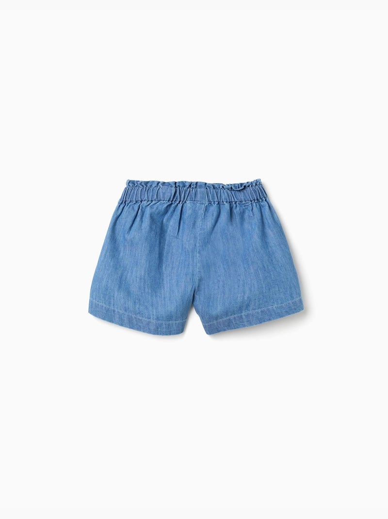 Short paperbag en jean avec nœud décoratif Bleu clair - Kiabi