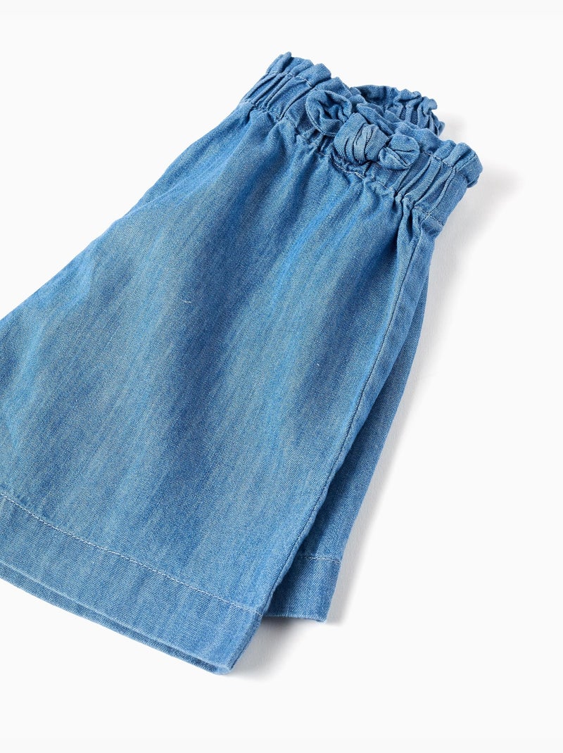 Short paperbag en jean avec nœud décoratif Bleu clair - Kiabi