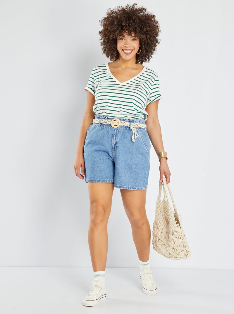 Short paperbag  en jean + ceinture Bleu - Kiabi