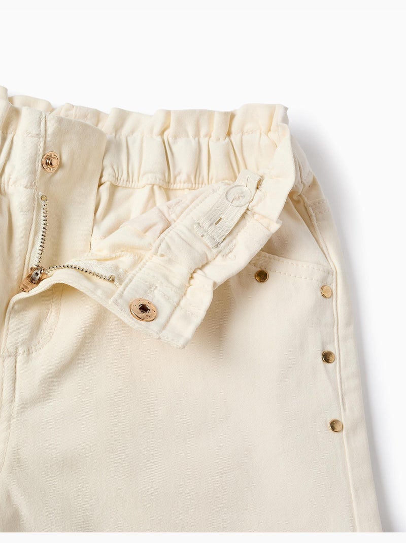 Short paperbag en sergé avec clous décoratifs Blanc - Kiabi