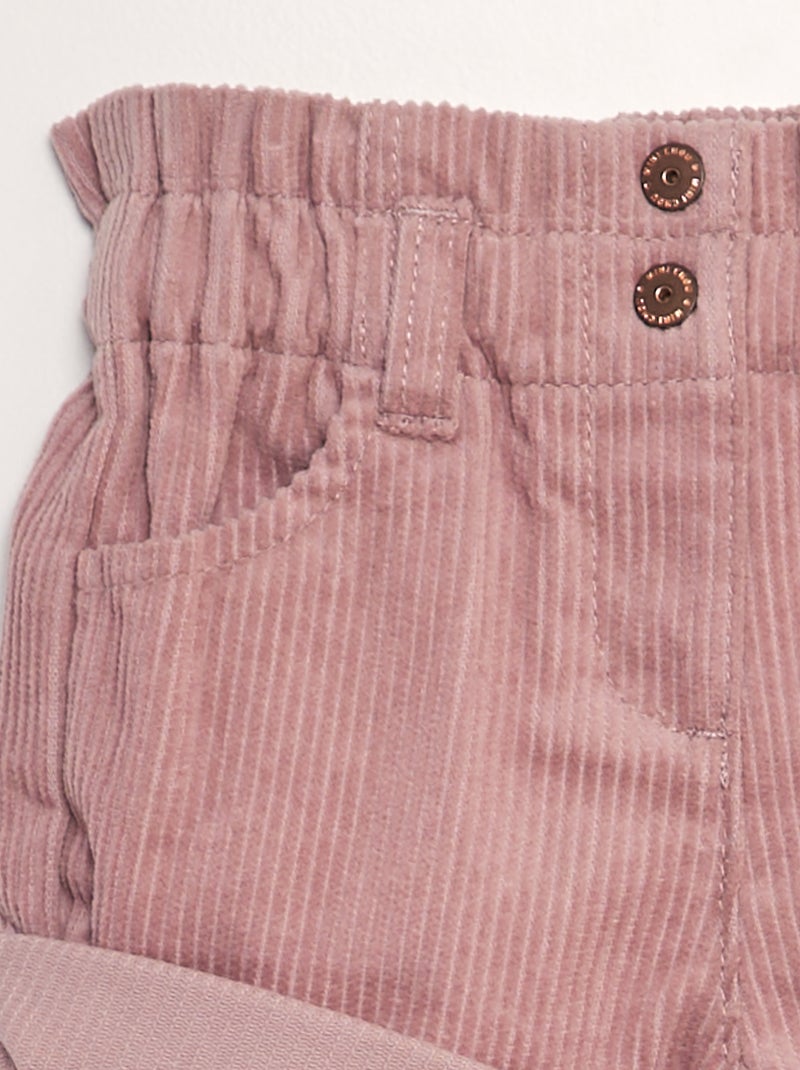 Short paperbag en velours côtelé vieux rose - Kiabi