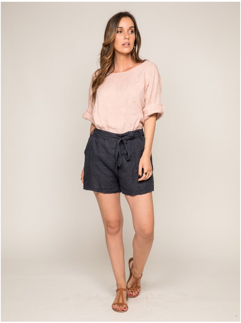 Short pur lin XIN Bleu marine - Kiabi
