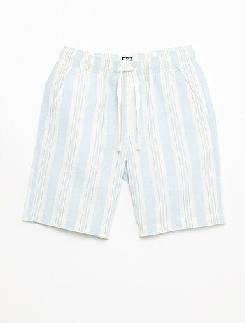 Short rayé à taille élastiquée en lin et coton
