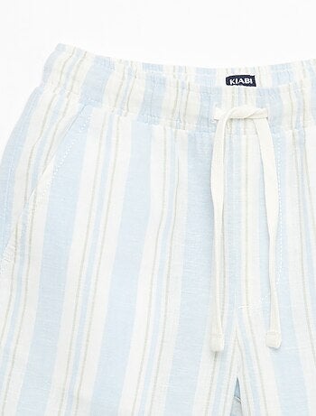 Short rayé à taille élastiquée en lin et coton