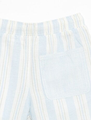 Short rayé à taille élastiquée en lin et coton