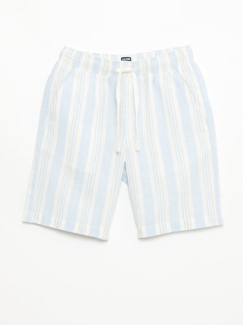 Short rayé à taille élastiquée en lin et coton - Kiabi