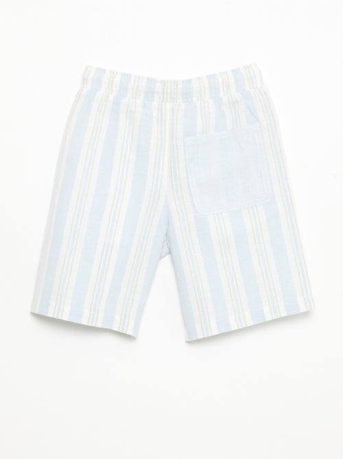 Short rayé à taille élastiquée en lin et coton - Kiabi