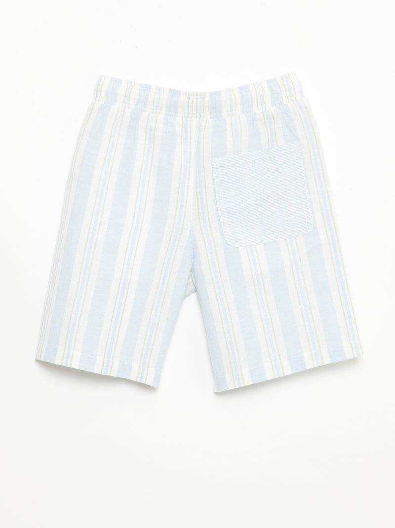 Short rayé à taille élastiquée en lin et coton Bleu - Kiabi