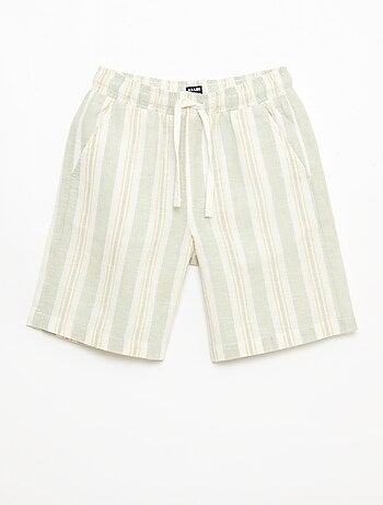 Short rayé à taille élastiquée en lin et coton