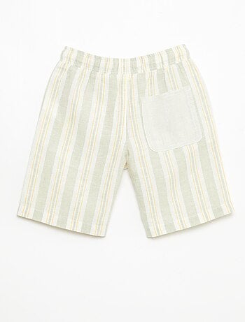 Short rayé à taille élastiquée en lin et coton